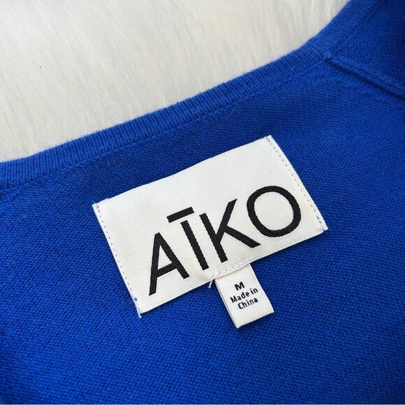 AIKO Sweater Womens Size Medium Blue Cashmere Blend Sheep Leather Colorful Moto - Picture 6 of 7